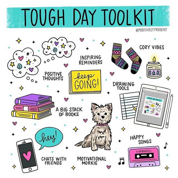 cute drawings of happy things says tough day toolkit.