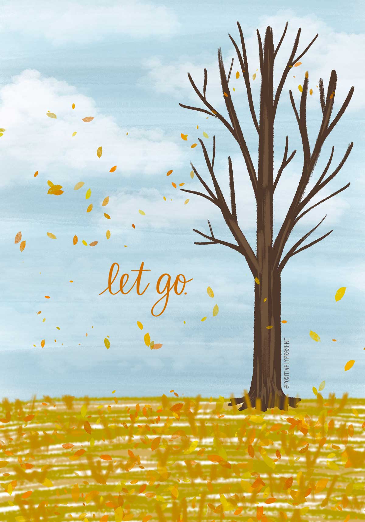 illustration of tree dropping leaves says let go.