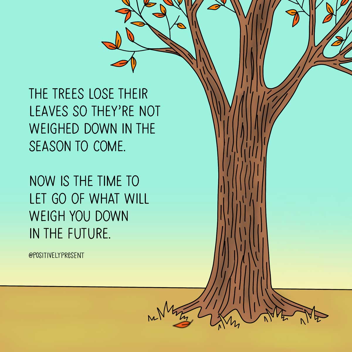 illustration of tree dropping leaves with quote.